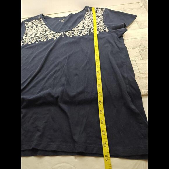 Loft Women's Large Navy Blue Short Sleeve Scoop Neck Lightweight Top Tee Shirt - Picture 8 of 10